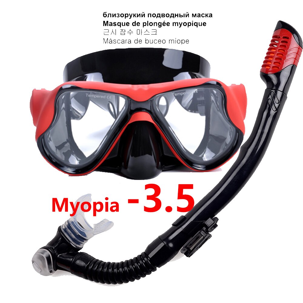 Myopia Diving mask Snorkeling Set nearsighted swimming goggle short sighted nearsightedness -1.5 to -6.0: Red Myopia -3.5