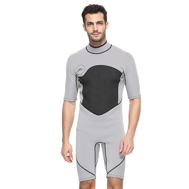 2MM Men&#39;s Neoprene Wetsuit One Piece Warmth Cold And Sunscreen Short Sleeve Snorkeling Suit Surfing Snorkeling Wetsuit 2021: gray / M