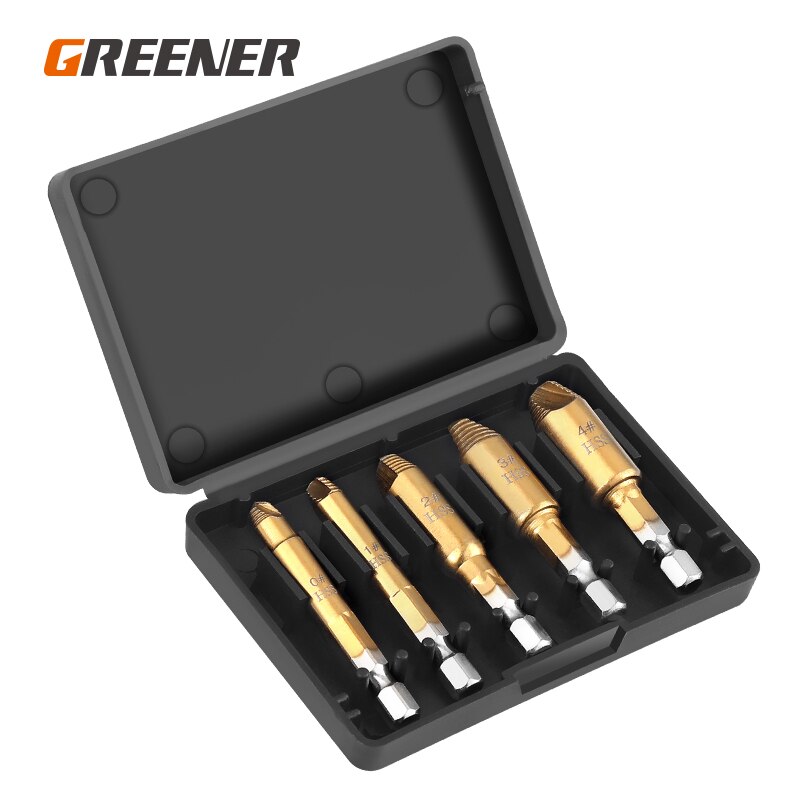 GREENER 5PC Break Screwdriver Extractor Speed Damaged Screw Drill Bit Set Take Out Bits Bolt Remover Extractor Demolition Tools: PRO-Titanize