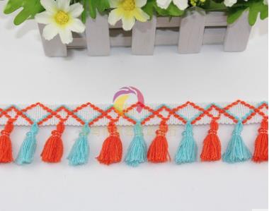1 yard/lot kwastjes franjes katoenen kant rand kleding naai accessoires gordijn lint naai kant stof voor doe-het-zelf knutsel kleding: 5 oranje lichtblauw