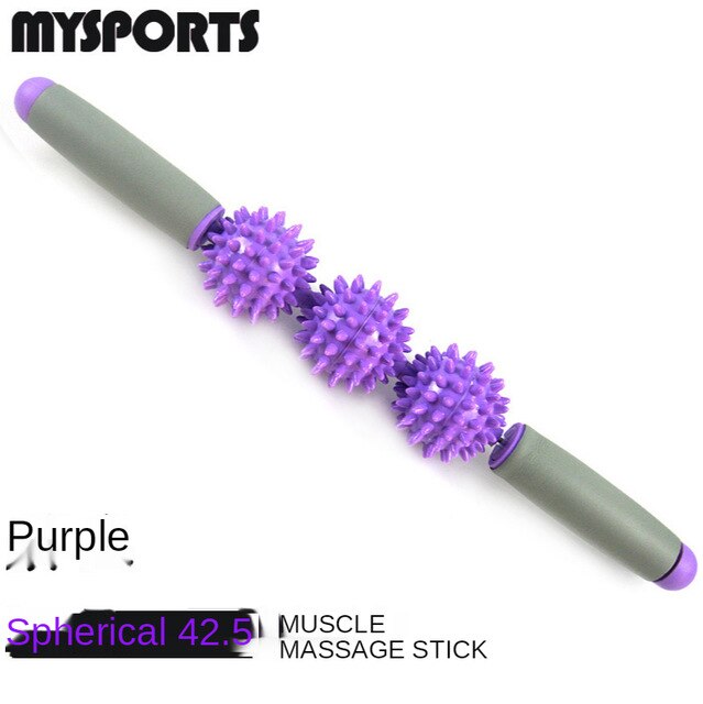 Yoga massage stick roller muscle relaxation shaft spiked club massage roller rolling leg stick fitness stick fascia Rod: 3 balls Purple