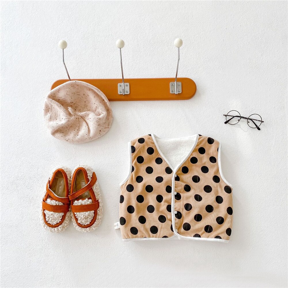 Fleece Baby Boy Vest Jacket Winter Vintage Polka Dot Peuter Baby Meisjes Warme Kleding Mode Dikke Zachte Kids Vest