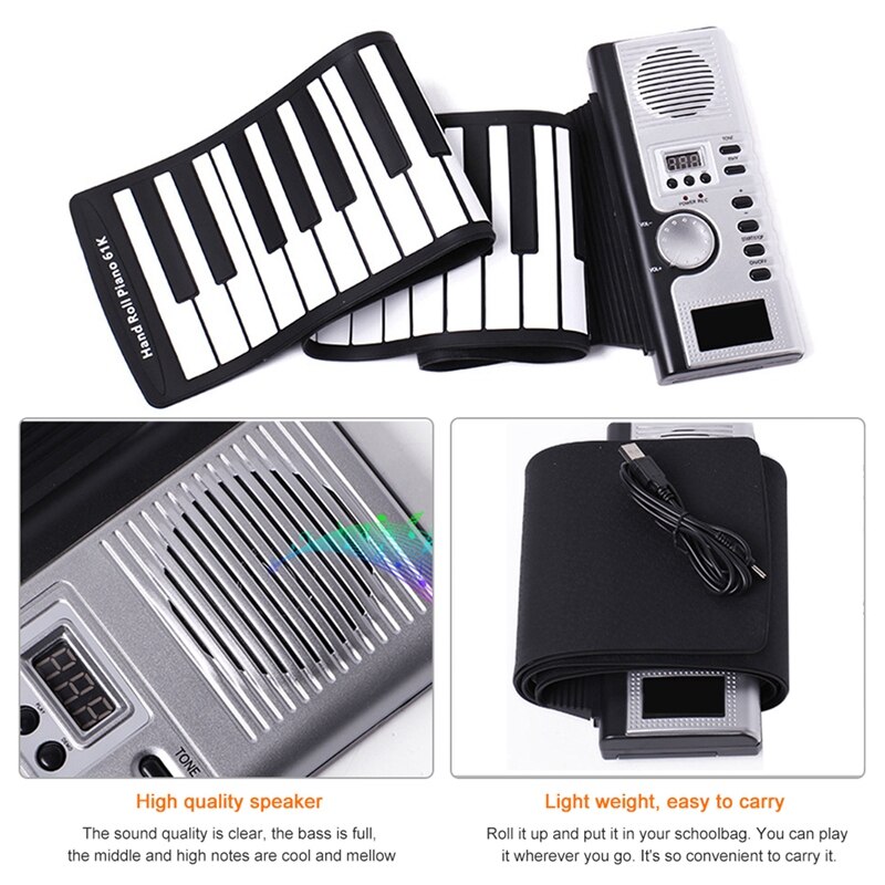 61 Keys Hand Roll Up Piano Portable Folding Electronic Organ Keyboard Instruments Silicone Soft Keyboard