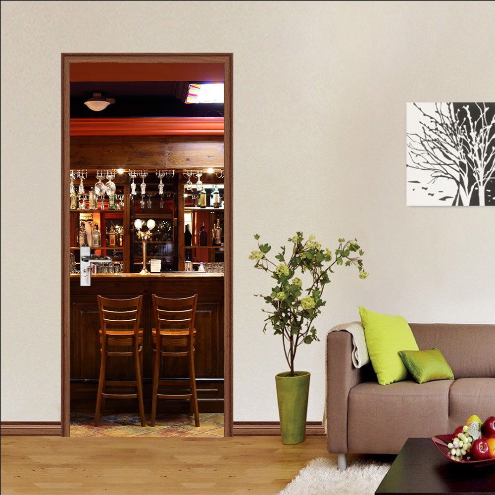 DIY 3D Door Sticker Modern Bar Wallpaper PVC Self-Adhesive Waterproof Home Decor Vinyl Mural Wall Decal Paste