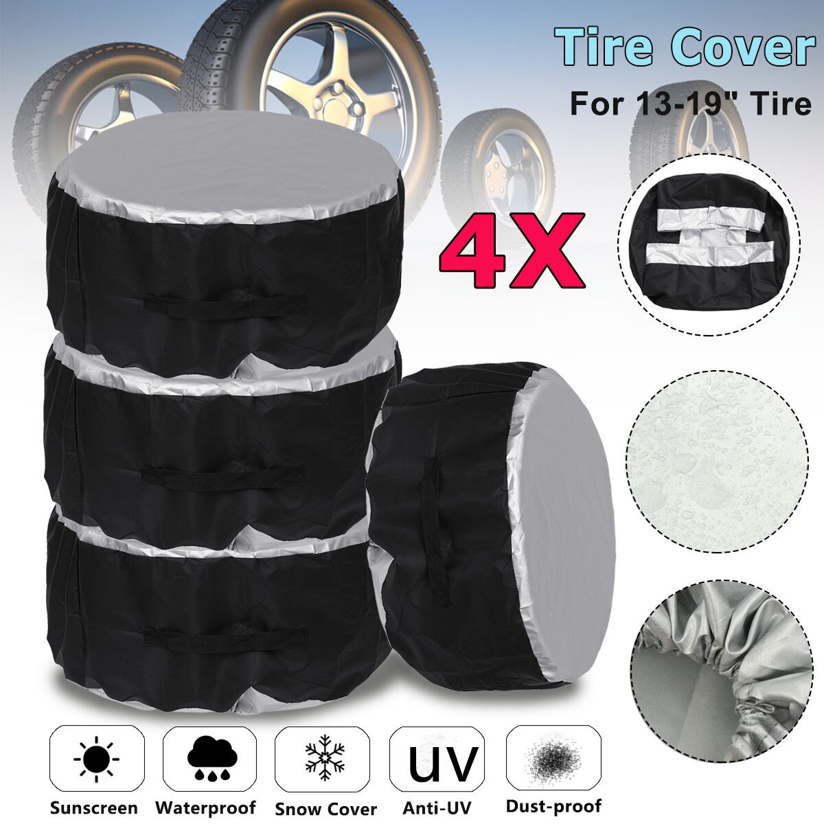 4 Pcs Universal 13-19 polegada 65x37 cm Caso Tampa Do Pneu de Carro SUV Pneu Sobressalente Roda Saco pneu Tampa De Armazenamento Tote Poliéster Oxford Pano