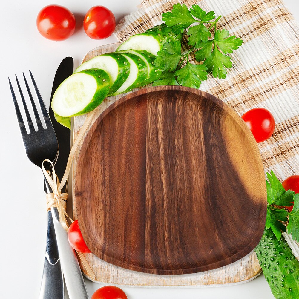 Round Solid Wood Plate Whole Acacia Wood Fruit Dishes Wooden Saucer Tea Tray Dessert Dinner Breakfast Plate Tableware Set