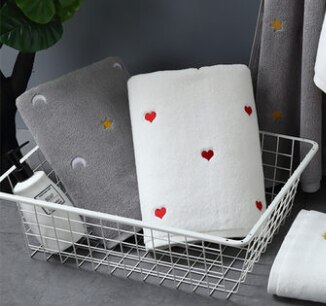 Juego de toallas faciales 100% algodón, estilo romántico para parejas, personalidad, melocotón, corazón, estrella, Luna, patrón, suave y absorbente, , 2 uds.: White and gray