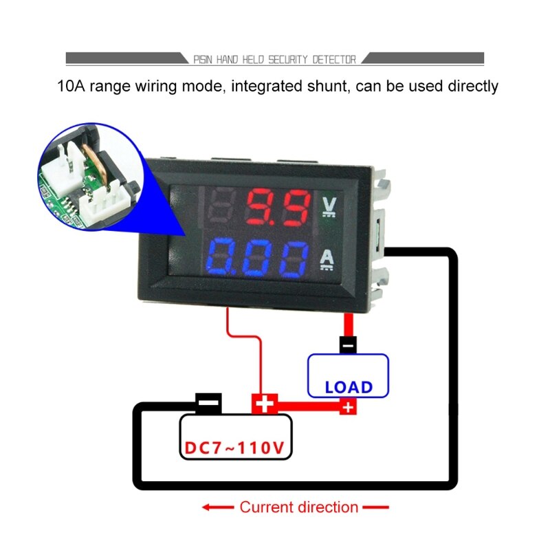 DC 100V 10A 50A 100A Voltmeter Ammeter Blue + Red LED Amp Dual Digital Volt Meter Gauge 7-110V