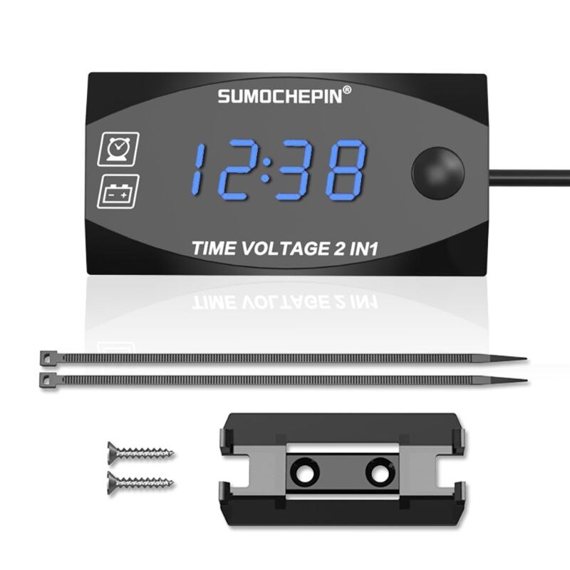 Voltímetro Digital LED de 12V CC, voltímetro de Panel de voltaje para coche de motocicleta electromóvil Q1QE: Azul