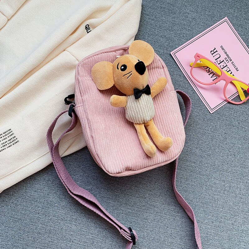 Leuke Meisjes Kleine Portemonnee Corduroy Bunny Mouse Kinderen Schoudertas Baby Jongens Crossbody Tassen Prinses Accessoires: pink mouse