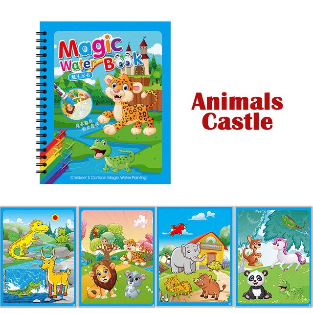 1Set Magic Water Drawing Book Painting coloring Book Montessori Doodle With Water Pen scratch art Crafts Board For Kids Toys: O