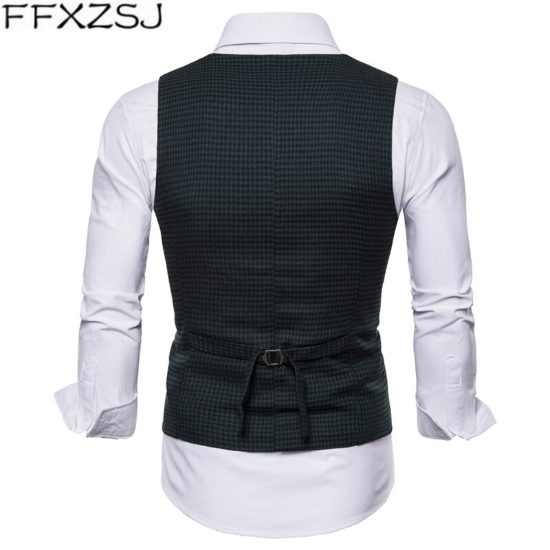 FFXZSJ 2019 wiosna jesień kamizelka męska Vintage kamizelka mężczyźni garnitur kamizelka w kształcie litery U kołnierz Houndstooth męska kamizelka okazjonalna odzież męska