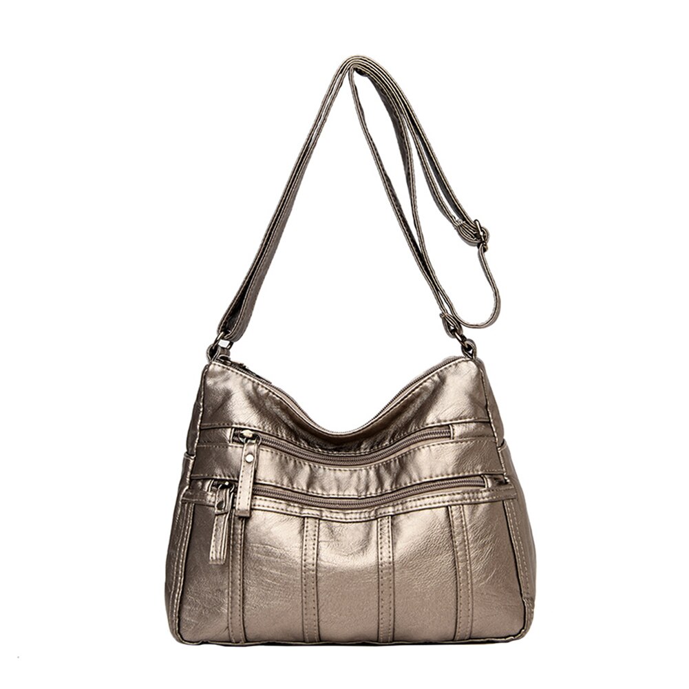 Solid Crossbody Bag Casual Women PU Shopping Street Shoulder Bags Large Capacity Multi-zipper Mother Top-handle Handbags: champagne B