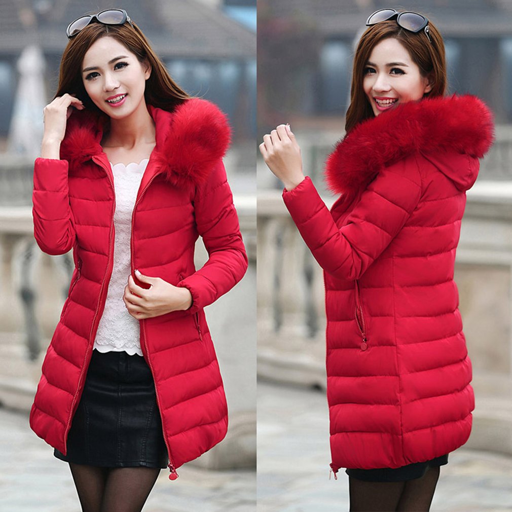Plus size halflange katoenen bovenkleding winterjassen dames met grote bontkraag ultradunne dikke warme overjas kleding