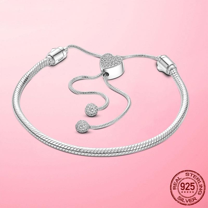 Femme momenti pavimenta il cuore chiusura serpente catena Slider braccialetto per le donne gioielli in argento 925 Sterling Silver CZ ciondola il braccialetto