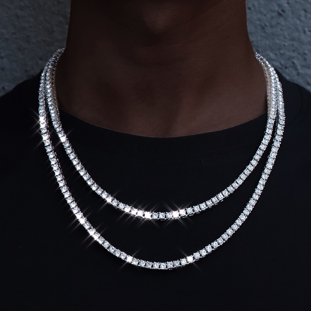 1 Row Rhinestone Men&#39;s Hip Hop Necklace Rap Singer Necklace Ice Tennis Chain Necklace Shiny Women&#39;s Necklace