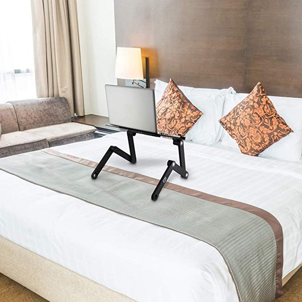 Mesa plegable de aleación de aluminio para ordenador portátil, soporte de escritorio con ventilador de refrigeración, doble ventilador, bandeja para cama, escritorio para oficina y estudio