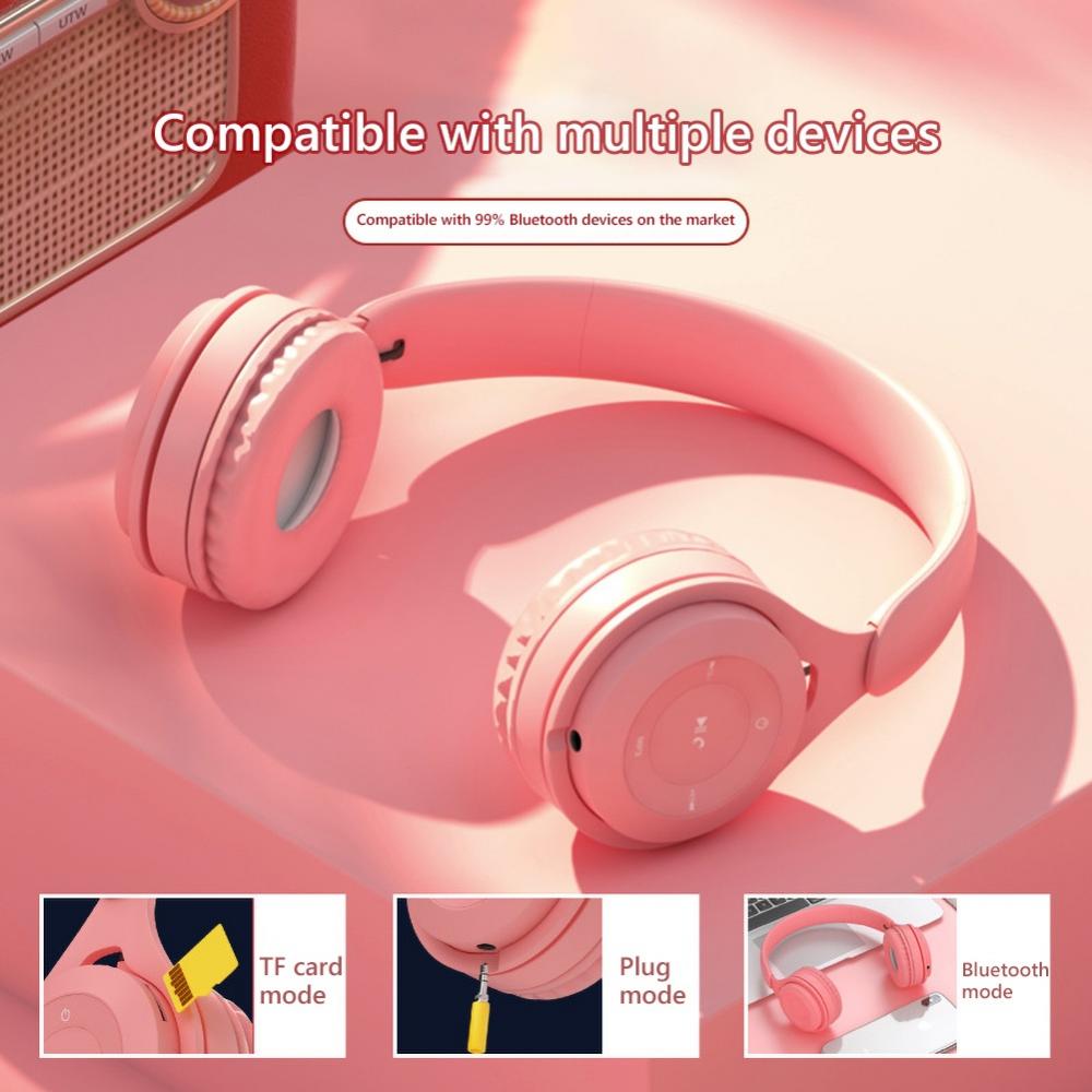 Kids Wireless Headphones with Microphone Pink Girls Phone Gaming Helmet Gamer Music Bluetooth Headset For Children Lady