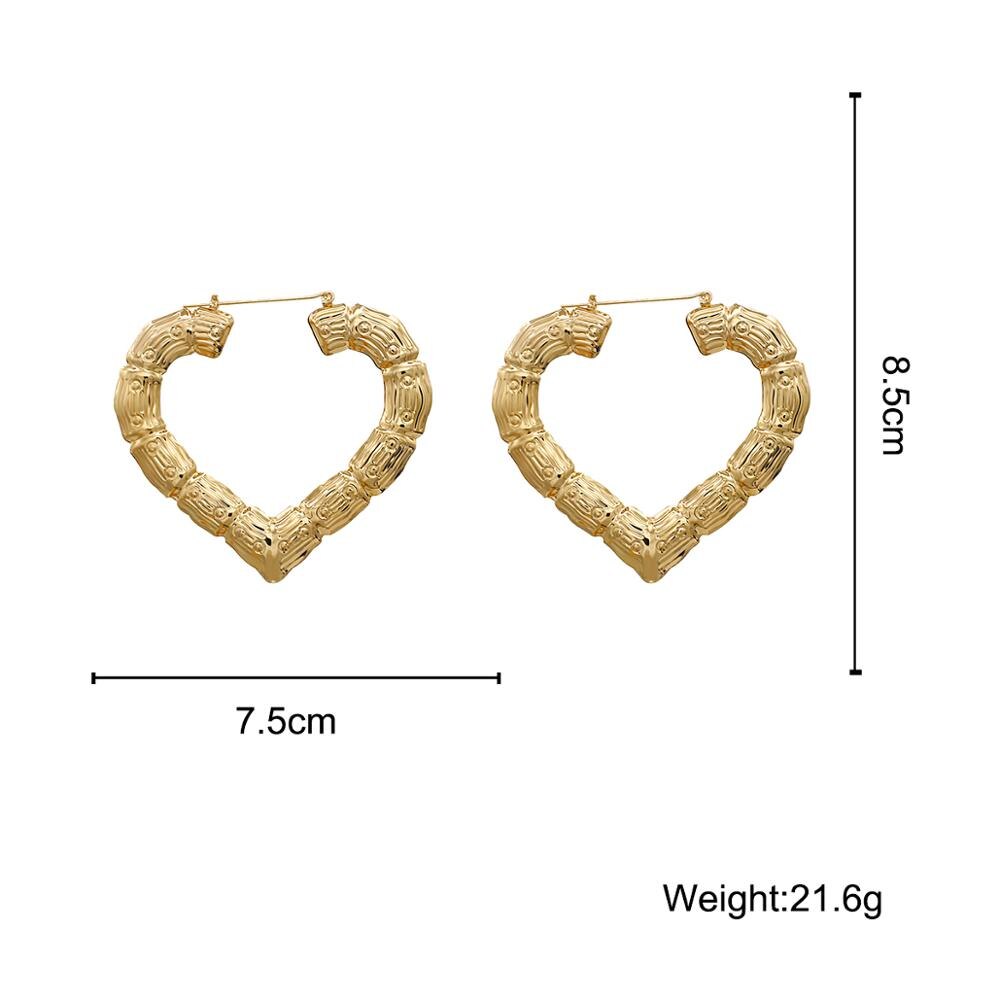 AMORCOME Punk Style Big Bamboo Heart Shape Hoop Earrings For Women Hip Hop Large Bamboo Joint Peach Heart Earrings Jewelry: 85mm gold color