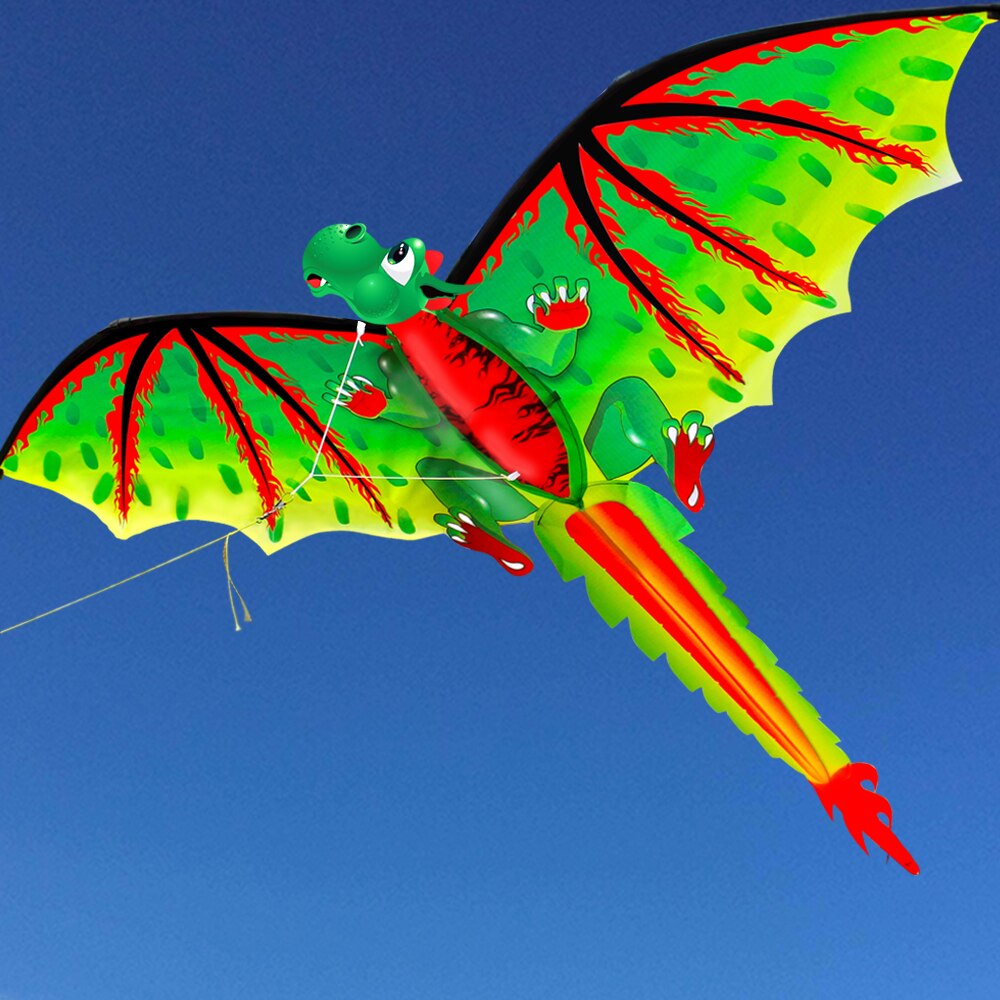 3d enkele lijn groene draak vliegers sportstrand met vlieger handvat en touw gemakkelijk te vliegen