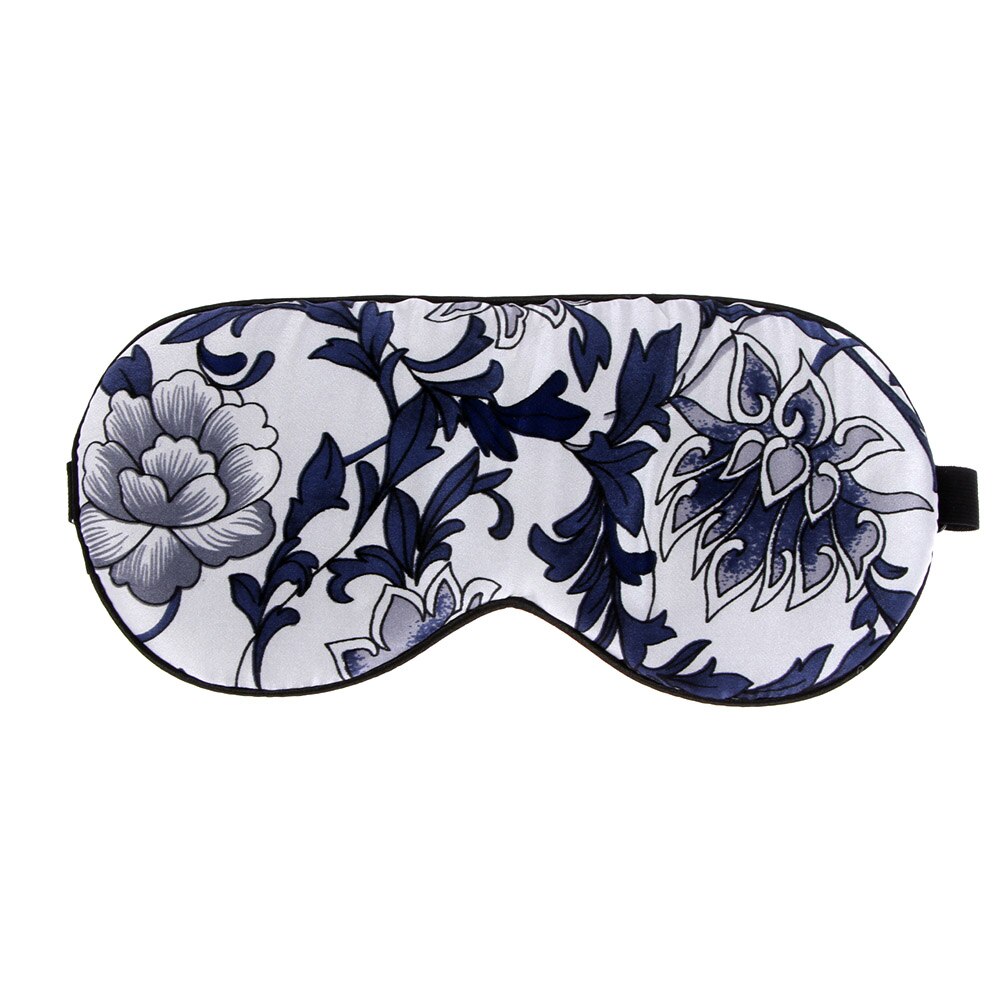 Mode Zijde Zacht Slaap Oogmasker Bloemenprint Slapen Reizen Brillen Maskers Bandage 1PC Slaapmasker Oogmasker: blue