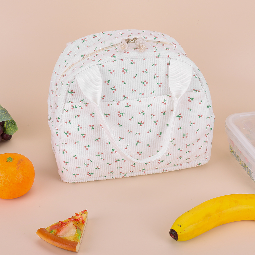 Women Quilted Lunch Bag Large Capacity Hand-Held Cooler Bag Floral Printed Cotton Padded Picnic Bag Travel Picnic Camping Bag: green