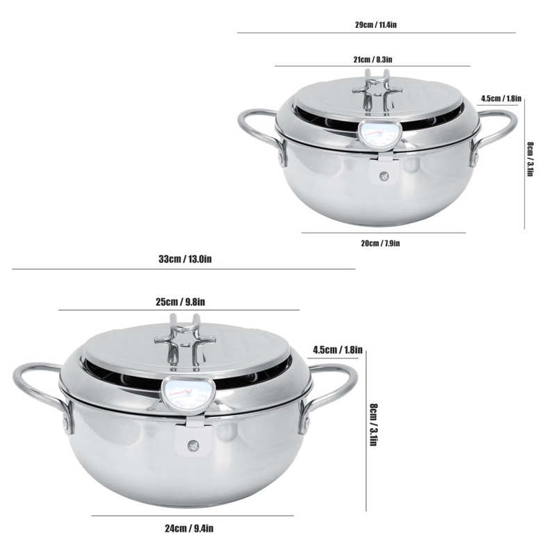 Deep Frying Pot Fryer Deep Frying Pot Stainless Steel Frying Pan with Thermometer Lid Kitchen Cookware Fryer Kitchen Fryer