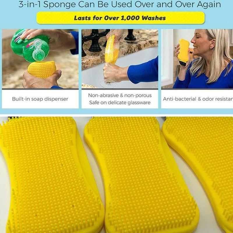 1 Pcs Multifunction Magic 3 In 1 Silicone Sponge Clean Dish Washing Multipurpose Cleaning Scrubber Brush