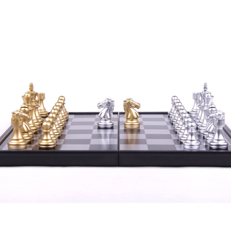 3 SIze Folding Magnetic Travel Chess Set for Kids or Adults Chess Board Game (Gold&Silver Chess Pieces) Travel Games