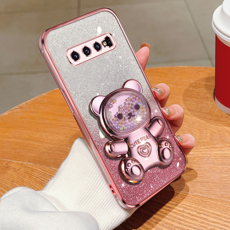 S 9 8 10plus Quicksand Bear Glitter Holder Phone Case On For Samsung Galaxy S8 S10 S9 Plus s9 s8plus s10 s 8 Stand Cover: ABS / green