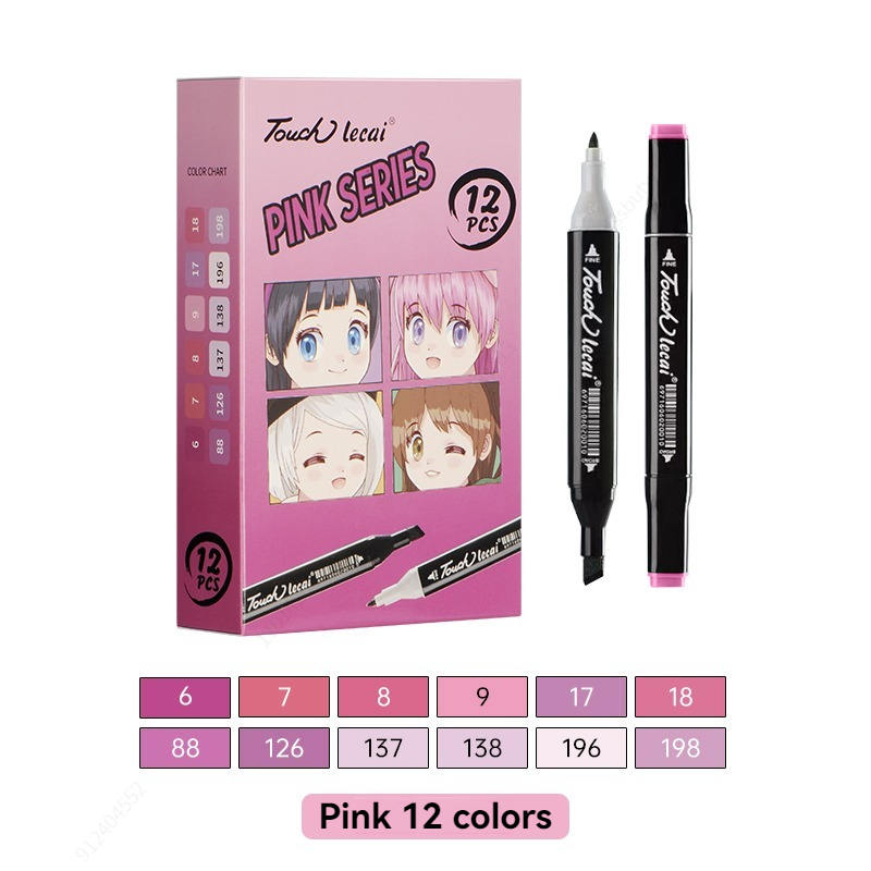 Rotuladores de uso artístico , 12 colores, bolígrafo de fieltro con Alcohol, marcadores para bocetos de Manga, pincel doble, suministros de arte, juego de dibujo: Rojo