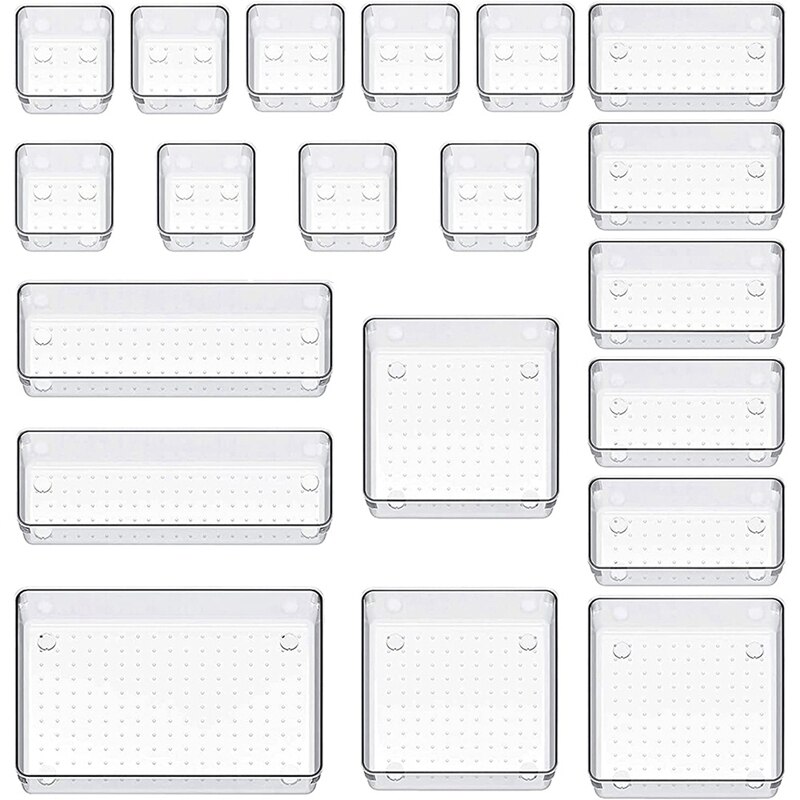 20Pcs Storage Box Drawers, Organiser Drawer Set, Transparent Drawer Insert,Organiser For Dressing Table, Kitchen, Office: Default Title
