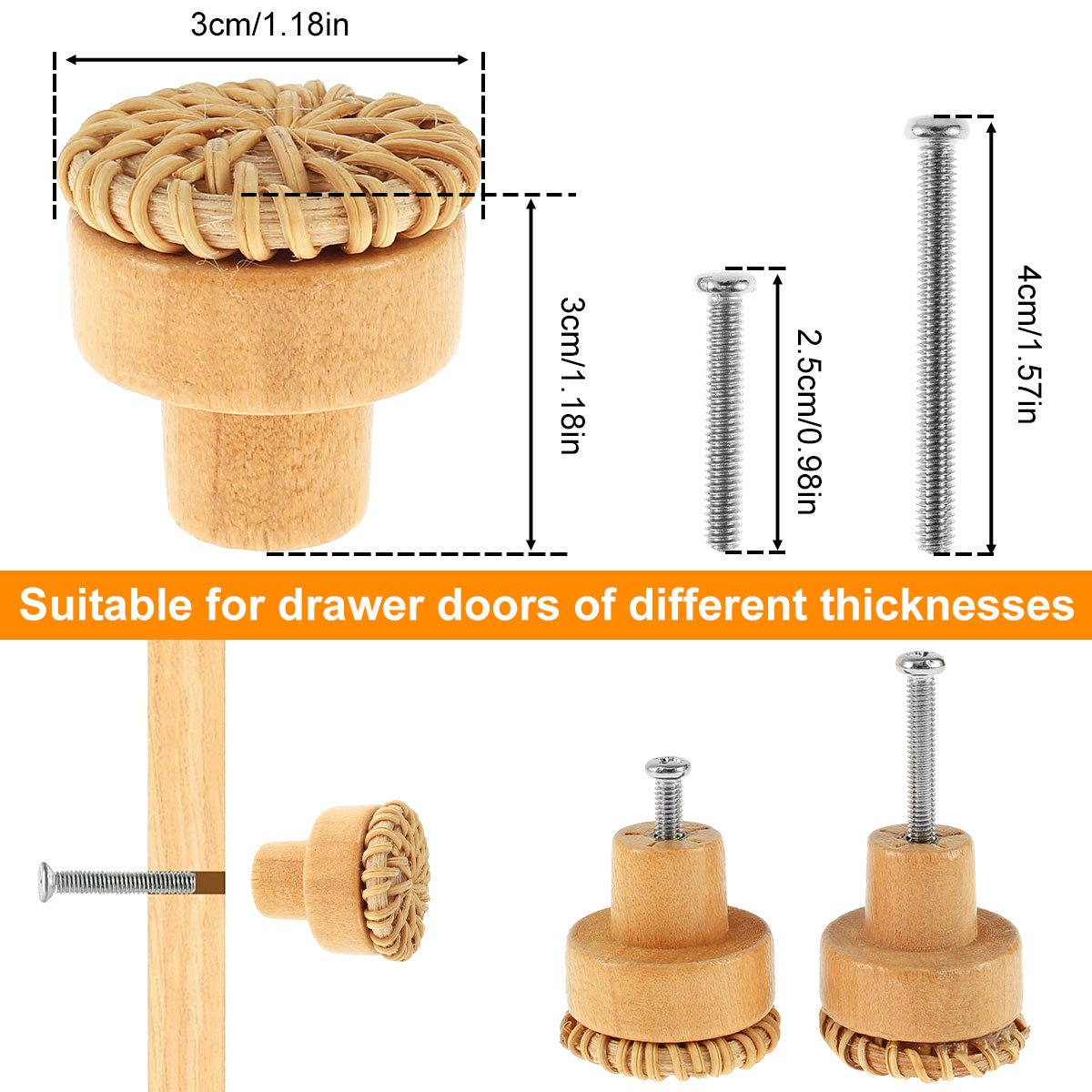 6/12PCS Rotan Houten Lade Knoppen Boho Rotan Dressoir Knoppen Ronde Handgemaakte Kasten Dressoir Handgrepen Kast Kastdeur Pull: STONE