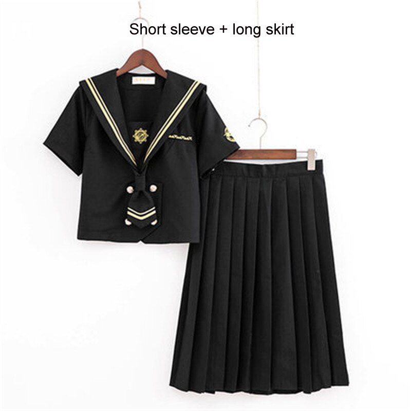 Girls Japanese School Sailor Uniform Long Short Sleeve Classic Navy Sailor School Uniforms High School Outfit Suit U013: Sets 03 / L