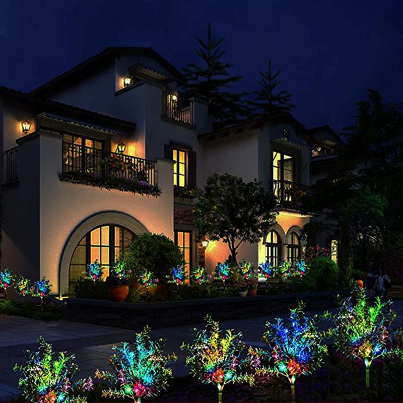 Solar Garden Lights Tree Outdoor Multi-Color Changing LED Stake Lights Flower Q0KF