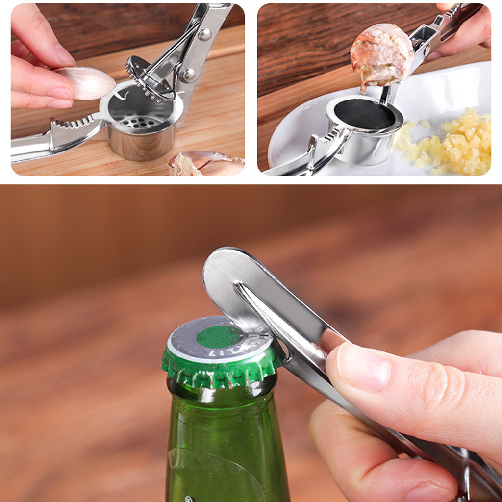 Knoflookpers Crusher Squeezer Stamper Thuis Keuken Tool Rvs Multifunctionele Ingeklemd Walnoot Flesopener