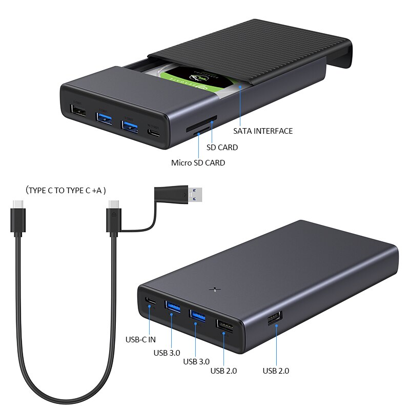 MC30 USB C Hub with 2.5" SATA Port SDD/HDD Enclosure Hard Drive Support up to 5TB Hard Disk Storage Docking Station Hubs: MC30 (NO HDMI)