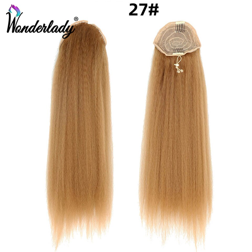 WonderLady Afro Yaki Straight Drawstring Ponytail Synthetic Hair Extensions Long Hairpiece Wrap Around Ponytail For Women Black: 27 SLQ25