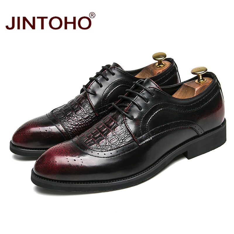 JINTOHO Pointed Toe Men Formal Shoes Breathable Men Dress Shoes Brand Men Leather Shoes Dress Men Moccasins