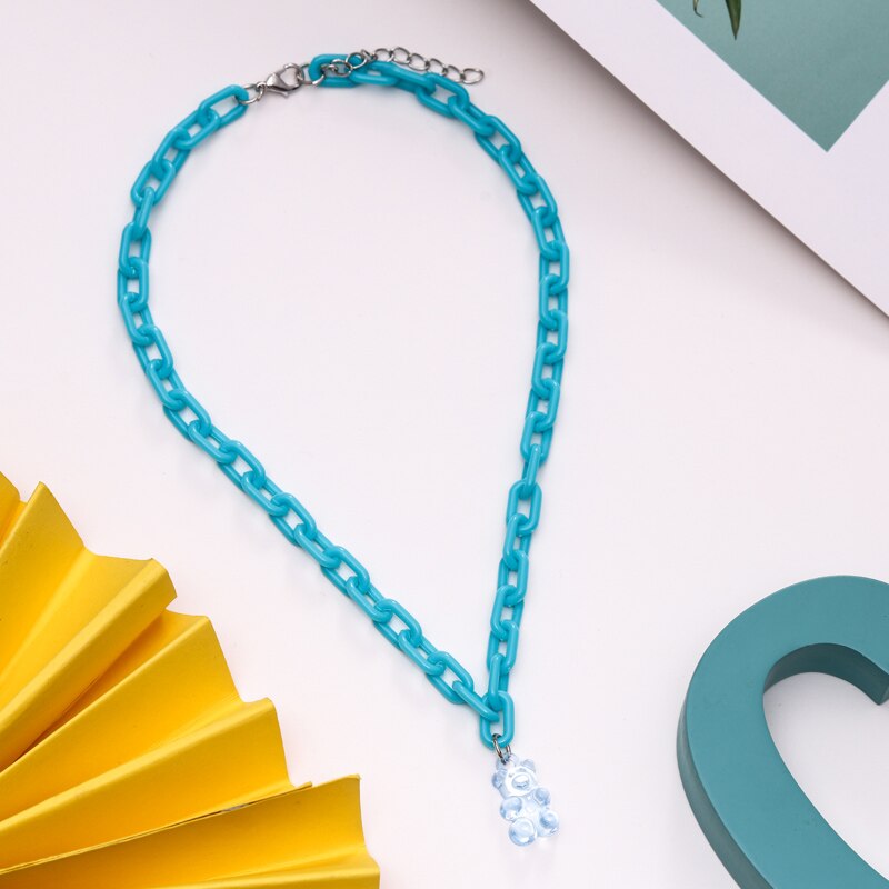 Regenboog Leuke Jelly Kleine Beer Ketting Bohemian Ketting Transparante Beer Hanger Kettingen Sieraden Voor Vrouwen Kids Accessoires