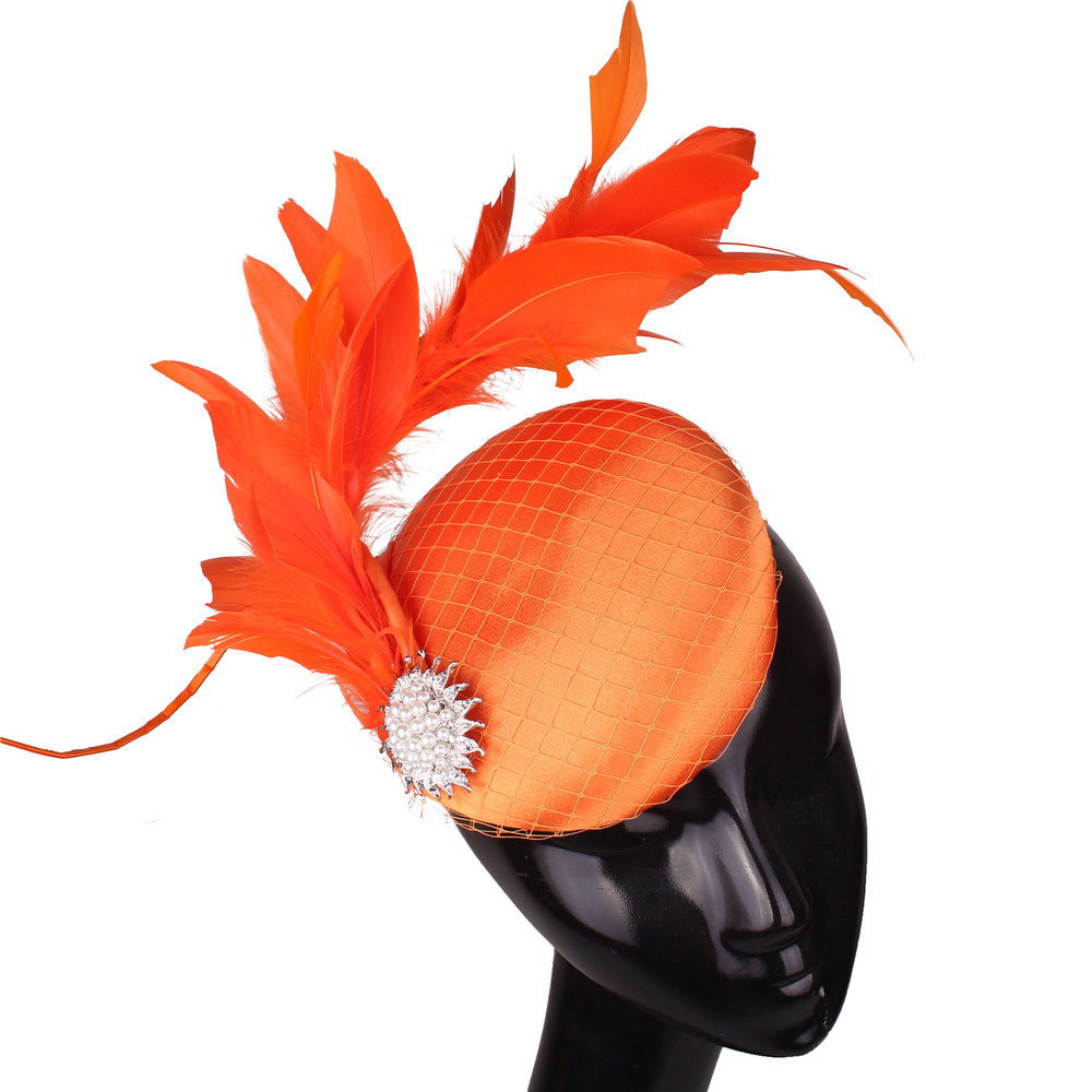 Nice Magenta Satin Hair Fascinator Hat Evening Party Formal Church Ladies Millinery Hat Bridal Wedding Headpieces With Feathers
