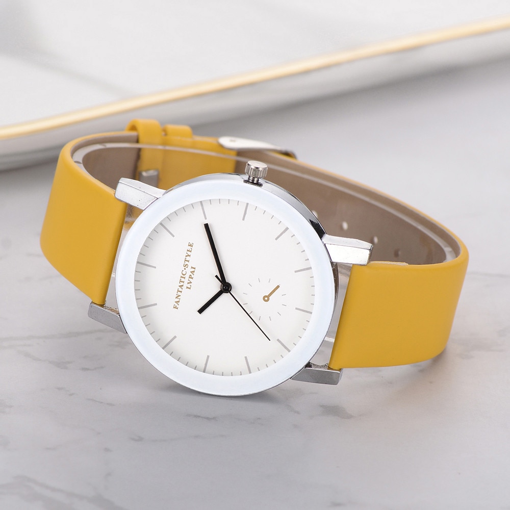 Lvpai geel dameshorloge quartz leren band polshorloge relogio feminino montre femme horloge zegarek damski