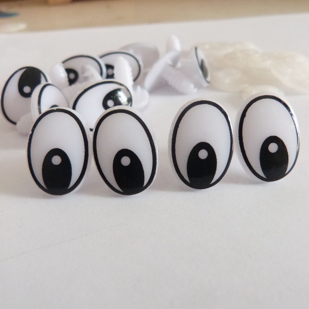 Yeux de dessin animé et rondelle dure pour poupée bricolage, jouet en plastique de sécurité pour animaux 15x20mm