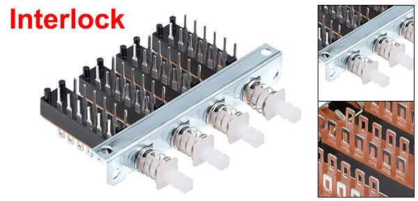 1Pc Interlock/Latching Push Button Switch Piano Type 6/12/18/24Pin 1/2/3/4/5/6/7/8 Row Straight Through Hole Straight Key Switch: Orange