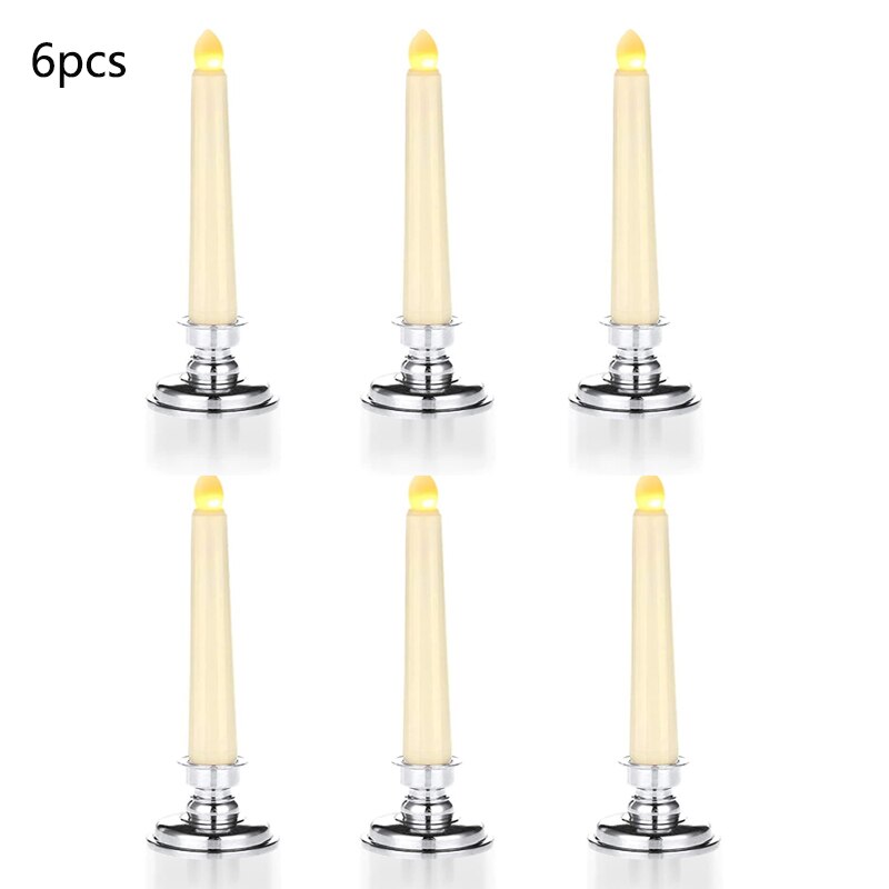 LED fenêtre bougie lumières à piles sans flamme bougies coniques avec Bases veilleuse pour fête mariage saint valentin maison déco: 6pcs Sliver Base