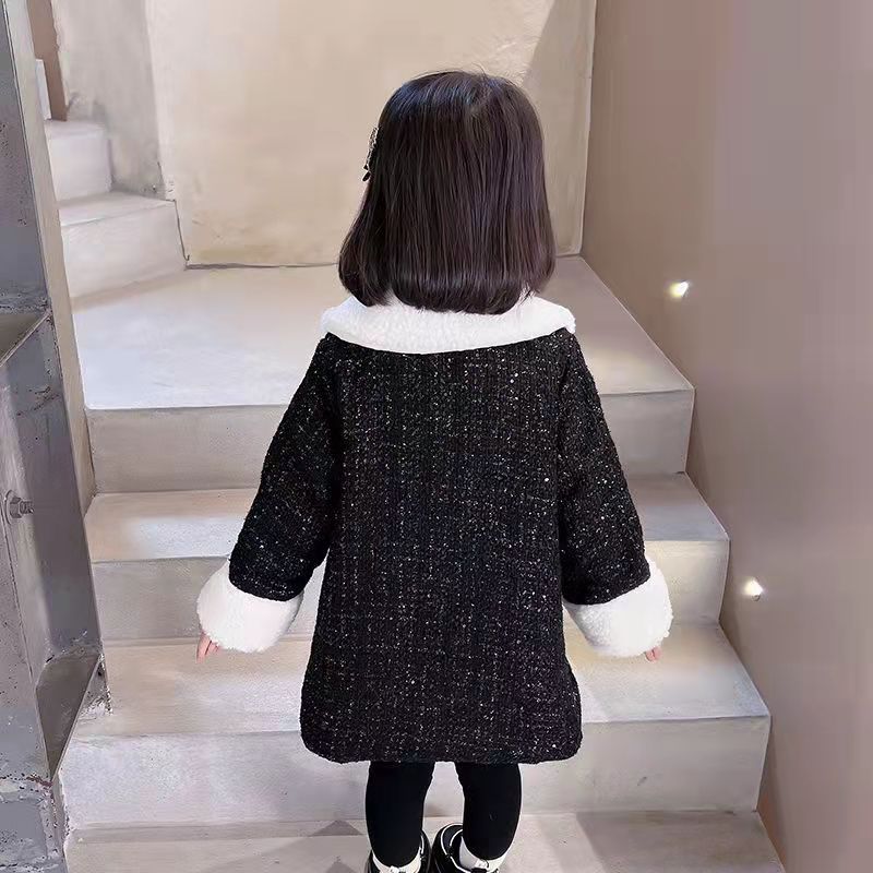 freundlicher Mädchen Winter Mantel Jacke Schwarz Pelz warm Verdicken Plus Samt Winter Herbst Tasten Lamm Wolle Der freundlicher Babys Kleidung