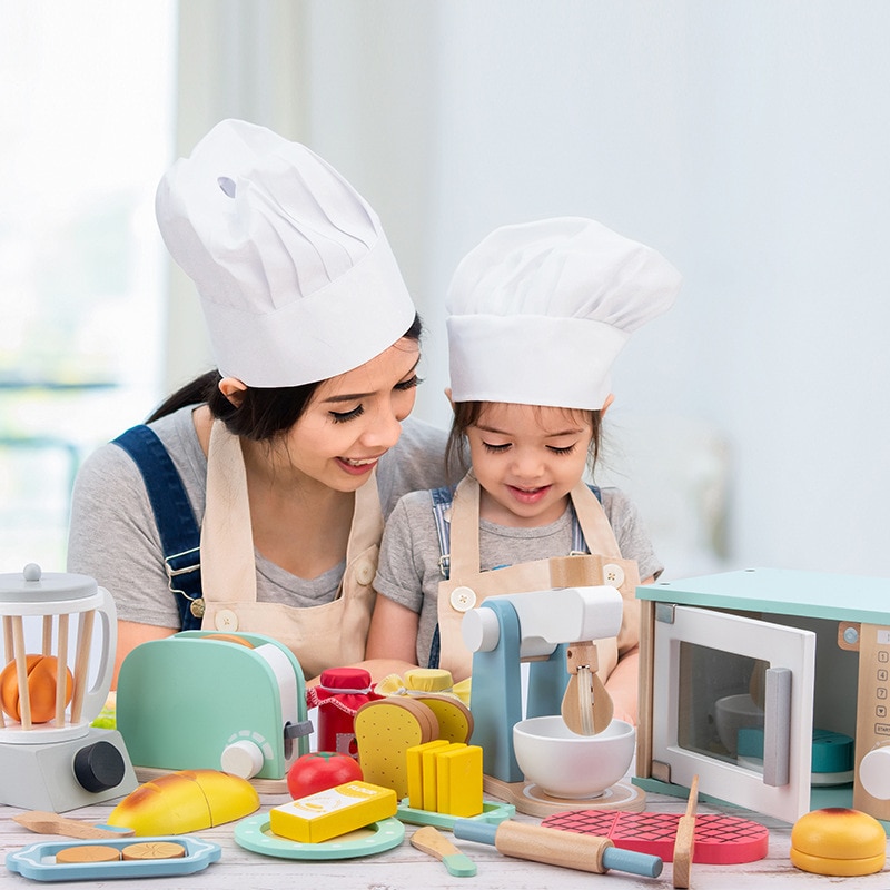 Crianças fingir, brinquedos, conjuntos de brinquedos de madeira, produtor de pães, máquina de aquecimento, jogo, misturador de brinquedos, cozinha, brinquedo educativo
