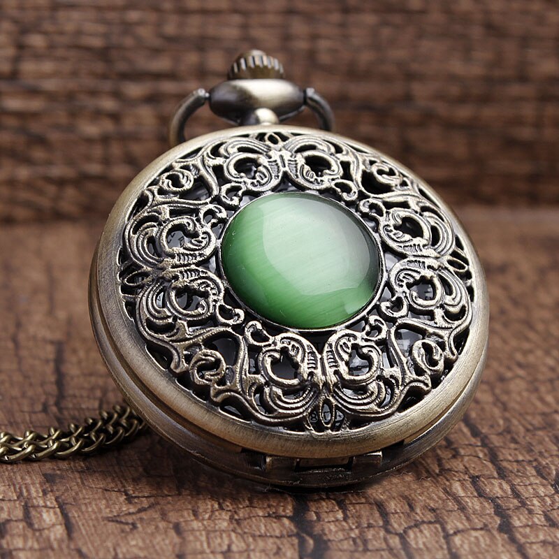 Colgante de collar de piedra de Jade de imitación hueca de bronce, reloj de bolsillo decorado, decoración de Esmeralda, para hombres y mujeres