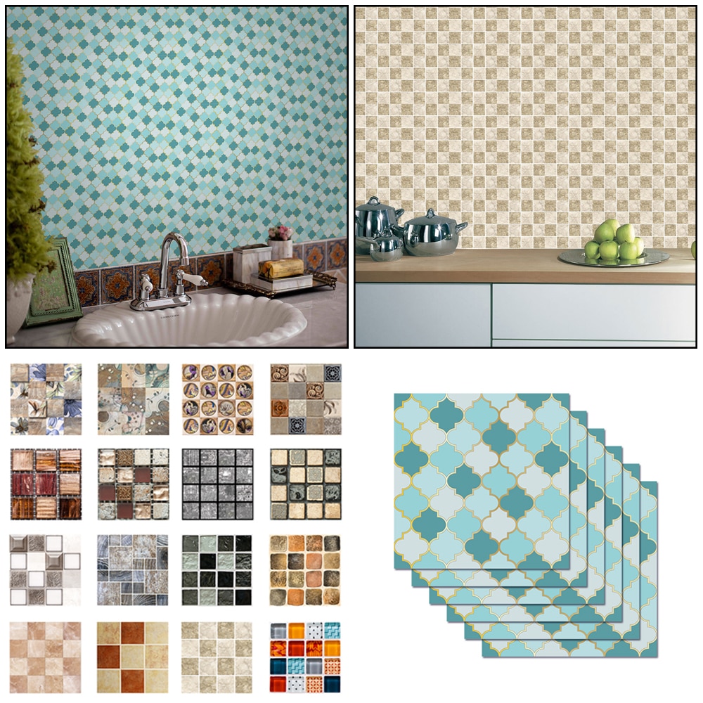 18Styles 20cm*20cm 6PCS/Set DIY Home Decor Kitchen Vinyl Self-sdhesive Wallpaper Backsplash Mosaic Tile Sticker Home Decoration