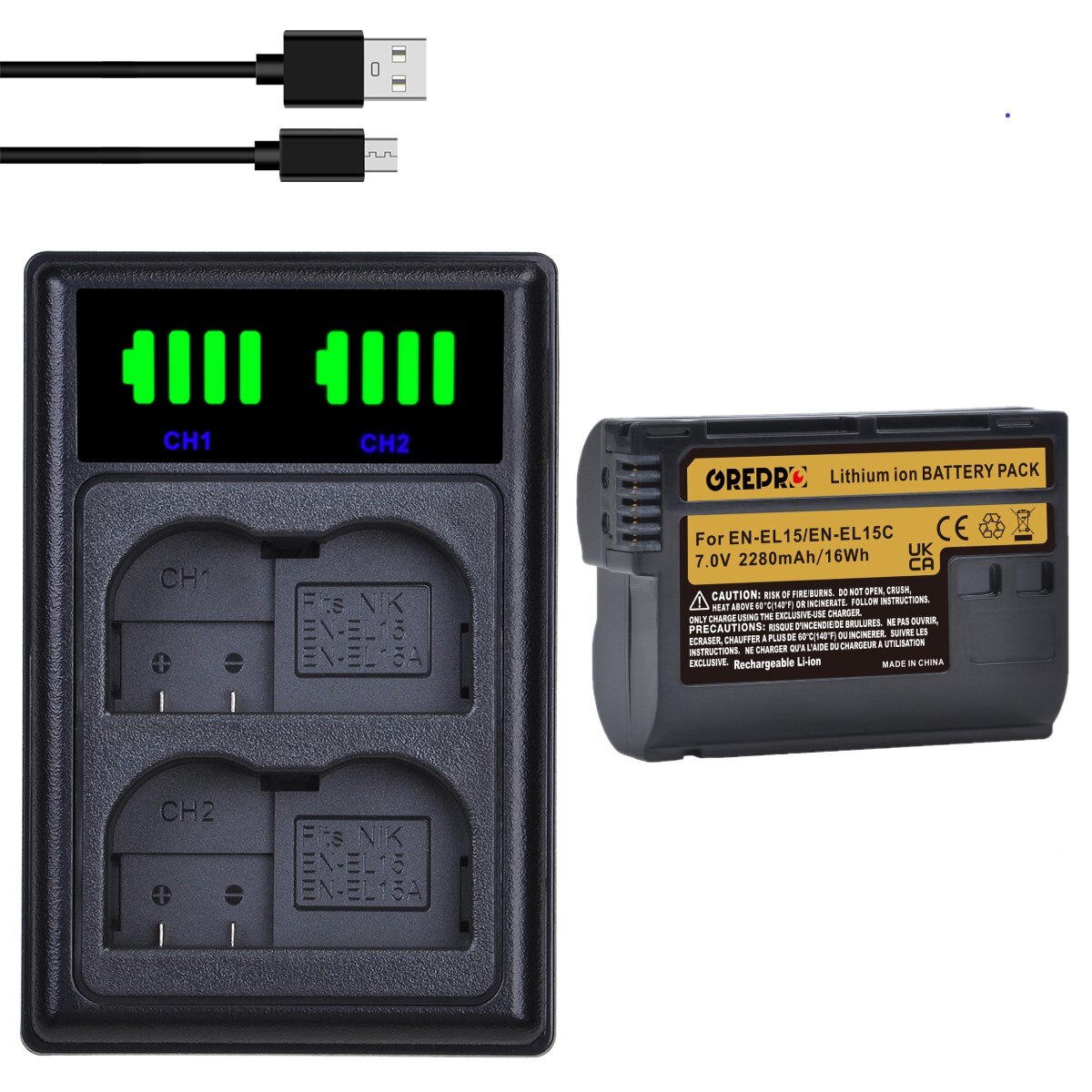 3x EN-EL15C En EL15C EL15 Batterij + Led Charger Met Type-C Voor Nikon Z5, Z6, z6 Ii, Z7, Z7 Ii 1 V1, D750, D780, D800, D810: 1B with Charger